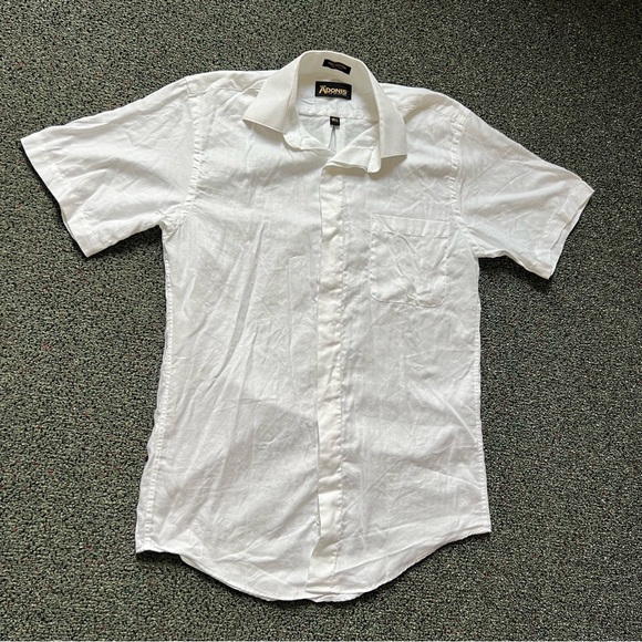 ADONIS White Cotton Short Sleeve Button Down Formal Fancy Dress Shirt Neck 14.5 - Picture 7 of 16
